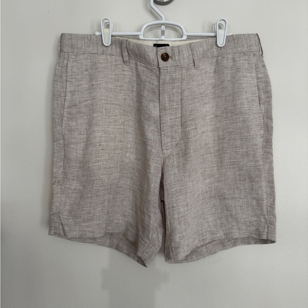 J.Crew Men’s Striped Linen Blend Shorts 32x7 Tan Khaki Summer NWT
